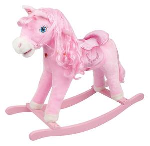 Cavallo a Dondolo Princess in Peluche e Legno con Ruote e suoni per Bambini