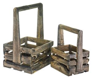 Set di 2 Cassetta in Legno con manico centrale Altezza 44,5 cm