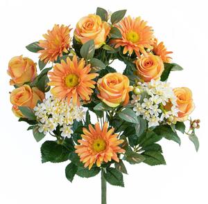 Set 2 Bouquet Artificiale Rose/Gerbera per 16 Fiori Giallo