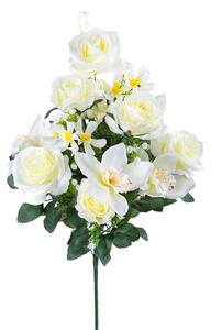 Set 2 Bouquet Artificiale Composto da 14 Fiori Artificiali di Rose e Orchidee Altezza 56 cm