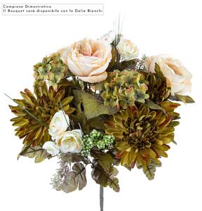 Set 2 Bouquet Artificiale Composta da Rose e Dalie Altezza 34 cm Marrone