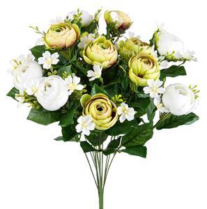 Set 2 Bouquet Artificiale di Ranuncoli Composto da 13 Fiori Altezza 44 cm Verde