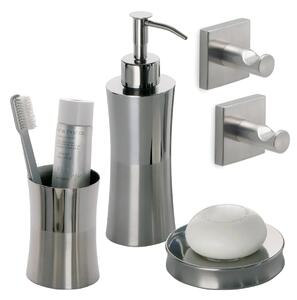 Set accessori bagno inox spazzolato 5pz fiore: porta saponetta, spazzolini e dosa sapone - eleganza e funzionalità - Olimpo Docce