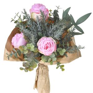 Set 2 Bouquet Artificiale Romantico con Rose Altezza 30 cm Rosa