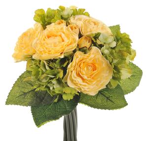Set 3 Bouquet Artificiale di Ranuncolo e Ortensia Artificiale Altezza 31 cm Giallo