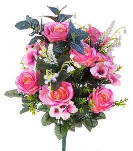 Set 2 Bouquet Artificiale Rose con Mughetti Altezza 43 cm Rosa
