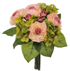 Set 3 Bouquet Artificiale di Ranuncolo e Ortensia Artificiale Altezza 31 cm Rosa