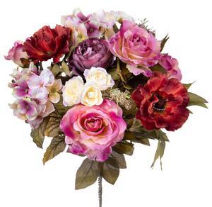 Set 2 Bouquet Artificiale Composta da Rose e Ortensie Altezza 34 cm Viola