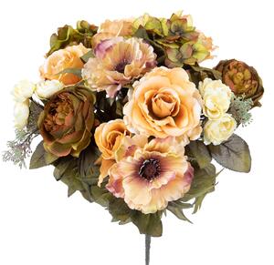 Set 2 Bouquet Artificiale Composta da Rose e Ortensie Altezza 34 cm Marrone