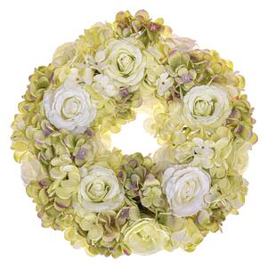 Corona Artificiale con Fiori di Rose e Ortensie