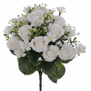 Set 2 Bouquet Artificiali di Rose e Gipsophila Altezza 33 cm Bianco