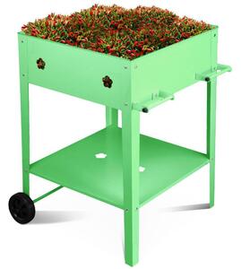 Fioriera Orto Rialzato da Giardino 57x57x80 cm in Metallo con Ruote Verde