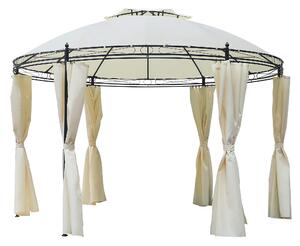 Gazebo da Giardino Ø3,5x2,75m con Tende in Acciaio e Poliestere Bianco