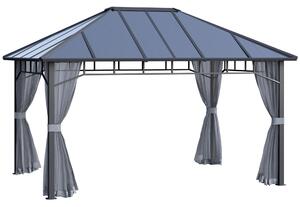 Gazebo da Giardino 4x3m con Zanzariere Tetto in Policarbonato Grigio