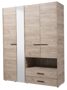 Armadio 4 Ante Battenti con Specchio 161x55x205 cm in Legno Laminato Effetto Quercia