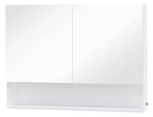 Mobiletto Specchiera da Bagno 2 Ante 1 Ripiano 80x15x60 cm con Luce LED Bianco