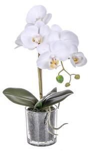 Set 2 Pianta Artificiale di Phalaenopsis Artificiali con Vaso Altezza 38 cm Bianco