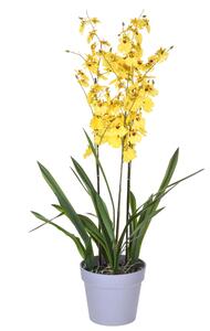Orchidea Artificiali Oncidium a 3 Diramazioni con Vaso Altezza 45 cm Giallo