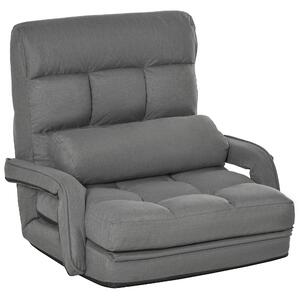 Poltrona Letto Singolo Trasformabile 62x78x70 cm in Tessuto Effetto Lino Grigio