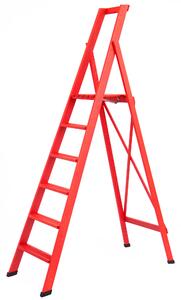 Scala Pieghevole in Legno 6 Gradini H130 cm Rossa