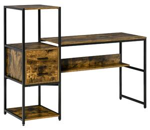 Scrivania PC con Scaffali e Cassetti 140x50x110 cm in Legno e Acciaio Marrone
