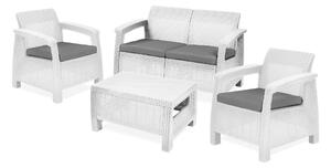 Set da Giardino Divano 2 Poltrone e Tavolino in Resina Keter Corfu Lounge Bianco