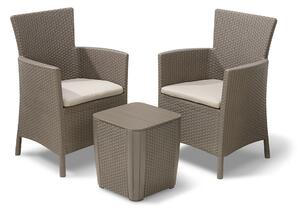Set Tavolino e 2 Poltrone da Giardino Effetto Rattan Keter Iowa Balcony Cappuccino