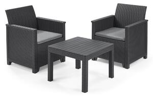 Set Tavolino e 2 Poltrone da Giardino Effetto Rattan Keter Emma Balcony Antracite
