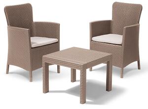 Set Tavolino e 2 Poltrone da Giardino Effetto Rattan Keter Salvador Balcony Cappuccino