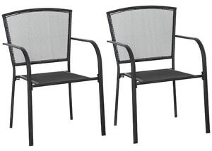 Set 2 Sedie da Giardino con Braccioli in Metallo Nero