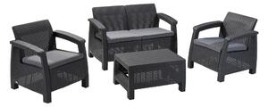 Set da Giardino Divano 2 Poltrone e Tavolino in Resina Keter Corfu Lounge Antracite