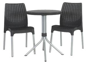 Set Tavolino e 2 Sedie da Giardino in Metallo e Resina Keter Chelsea Lounge Antracite