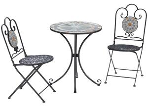 Set Tavolo e 2 Sedie Pieghevoli da Giardino con Mosaico Grigio
