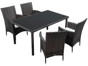 Set Tavolo e 4 Sedie da Giardino Piano in Vetro in Rattan Marrone
