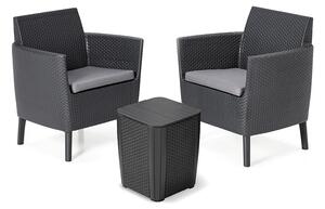 Set Tavolino e 2 Poltrone da Giardino Effetto Rattan Keter Salemo Balcony Antracite