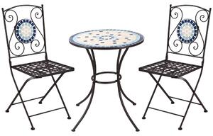 Set Tavolo e 2 Sedie Pieghevoli da Giardino con Mosaico in Metallo Nero