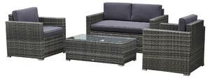 Set da Giardino Divano 2 Poltrone e Tavolino in Rattan Grigio