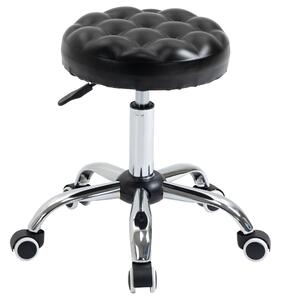 Sgabello per Estetista Altezza Regolabile Ø48x47-59A cm in Acciaio e Similpelle Nero