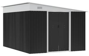 Casetta Box da Giardino 345x280,5x169-201 cm Porta Scorrevole in Acciaio Nero