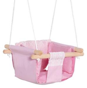 Seggiolino Altalena per Bambini 40x40x180 cm in Legno e Tessuto Rosa