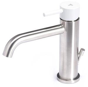 Rubinetto Miscelatore Monocomando Lavabo con Scarico in Acciaio Inox Maniglia Neve