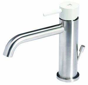 Rubinetto Miscelatore Monocomando Lavabo con Scarico in Acciaio Inox Maniglia Perla