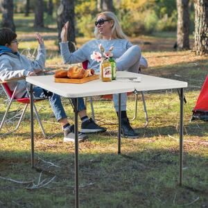 Costway Tavolo da campeggio pieghevole con maniglia e piano in HDPE resistente, Tavolino da pranzo leggero per esterni Bianco