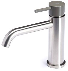 Rubinetto Miscelatore Monocomando Lavabo senza Scarico in Acciaio Inox Satinato Maniglia Antracite