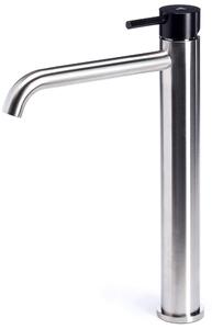 Rubinetto Miscelatore Monocomando Lavabo Alto in Acciaio Inox Satinato Maniglia Carbone