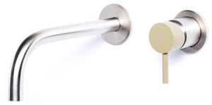 Rubinetto Miscelatore Monocomando Lavabo da Parete in Acciaio Inox Maniglia Ulivo