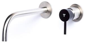 Rubinetto Miscelatore Monocomando Lavabo da Parete in Acciaio Inox Maniglia Carbone