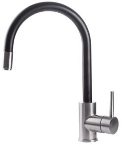 Rubinetto Cucina Miscelatore Monocomando Lavello Canna Tonda Girevole in Acciaio Inox Nero