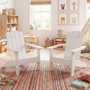 Costway Set di 2 sedia adirondack per bambini in plastica resistente alle intemperie, Poltrona da giardino con schienale a doghe inclinato Bianco