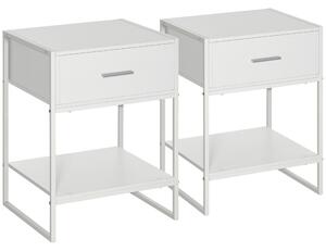 Set 2 Comodini 1 Cassetto 1 Ripiano 45x40x60 cm in Acciaio e Truciolato Bianco